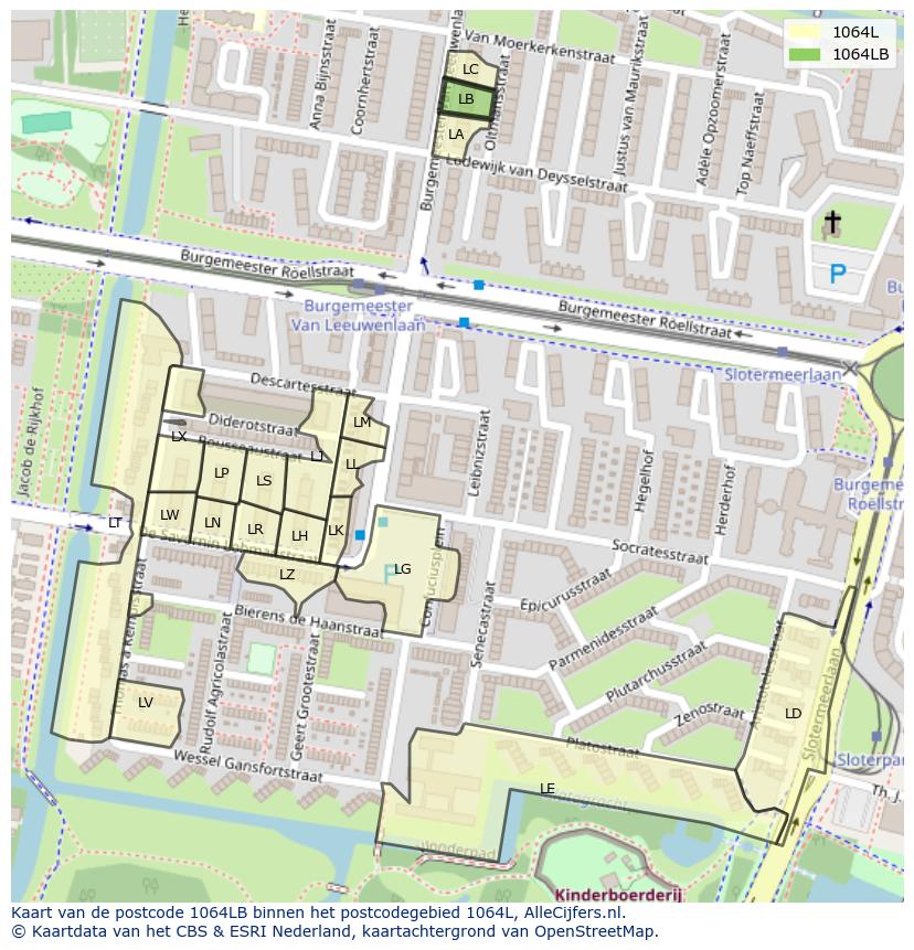 Afbeelding van het postcodegebied 1064 LB op de kaart.