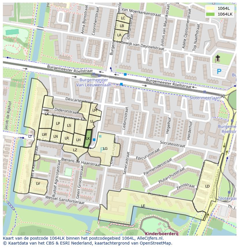 Afbeelding van het postcodegebied 1064 LK op de kaart.