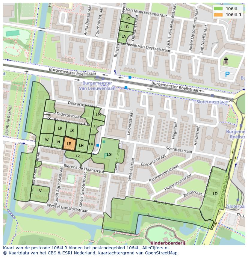 Afbeelding van het postcodegebied 1064 LR op de kaart.
