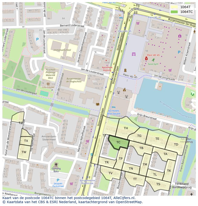Afbeelding van het postcodegebied 1064 TC op de kaart.