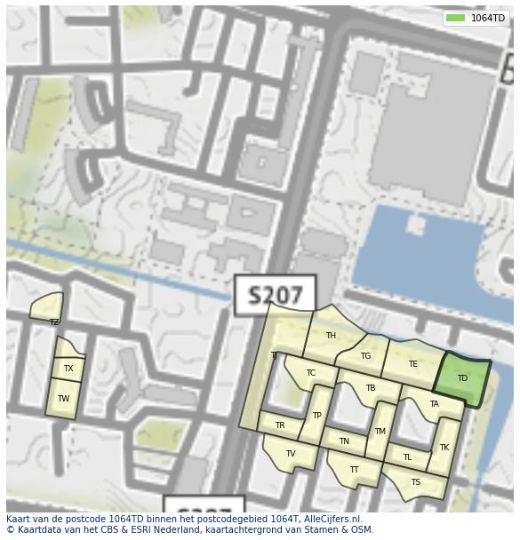 Afbeelding van het postcodegebied 1064 TD op de kaart.