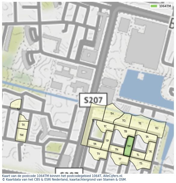 Afbeelding van het postcodegebied 1064 TM op de kaart.