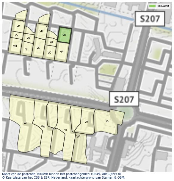 Afbeelding van het postcodegebied 1064 VB op de kaart.