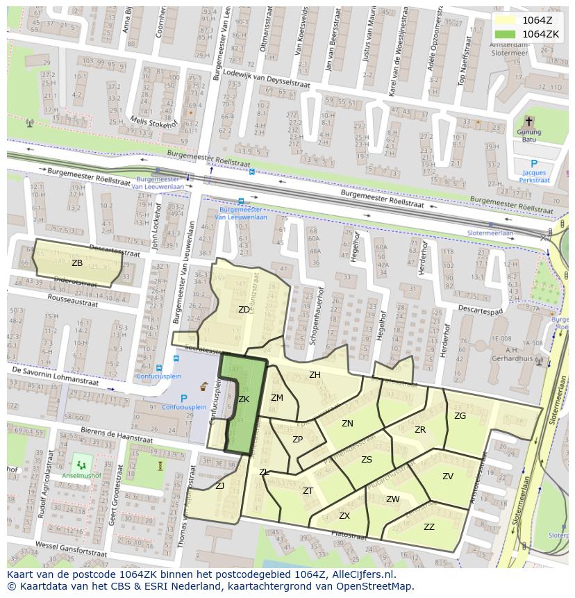 Afbeelding van het postcodegebied 1064 ZK op de kaart.