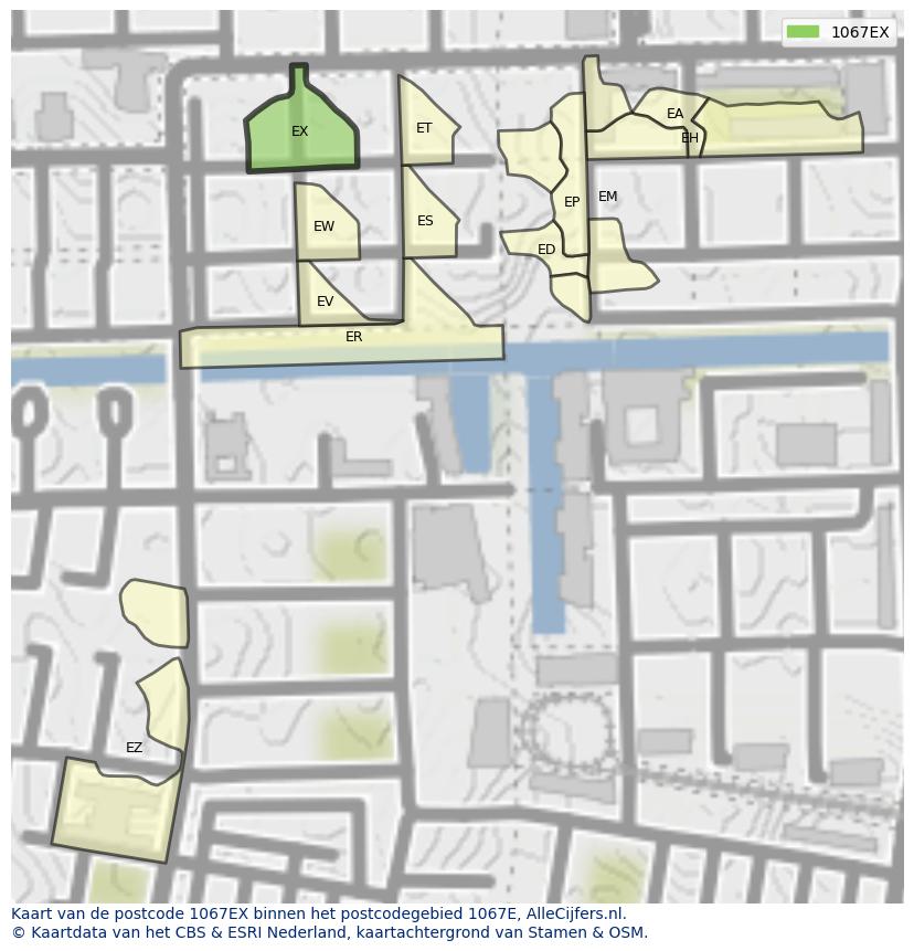 Afbeelding van het postcodegebied 1067 EX op de kaart.