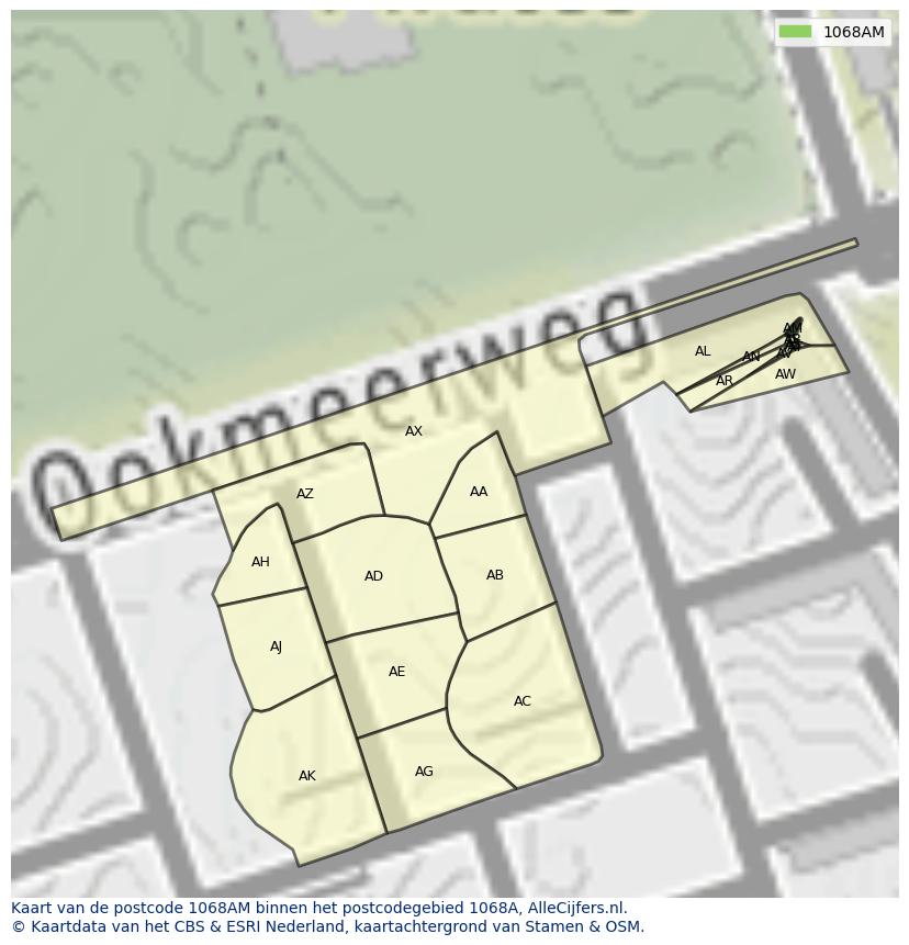 Afbeelding van het postcodegebied 1068 AM op de kaart.