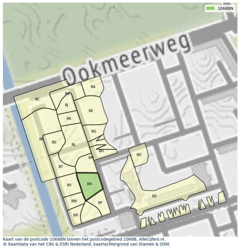 Afbeelding van het postcodegebied 1068 BN op de kaart.