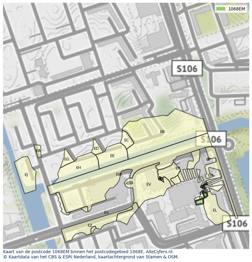 Afbeelding van het postcodegebied 1068 EM op de kaart.