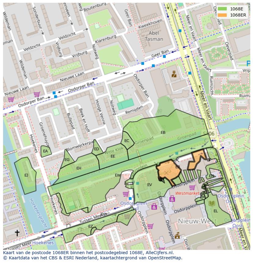 Afbeelding van het postcodegebied 1068 ER op de kaart.