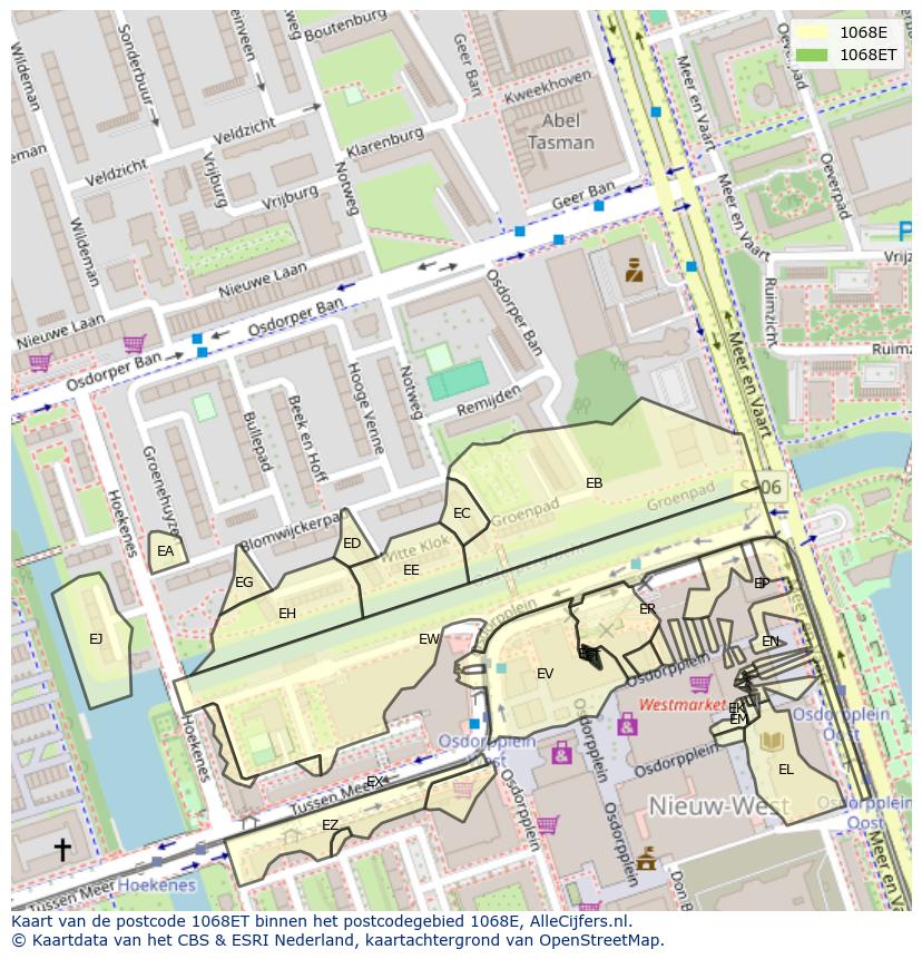 Afbeelding van het postcodegebied 1068 ET op de kaart.