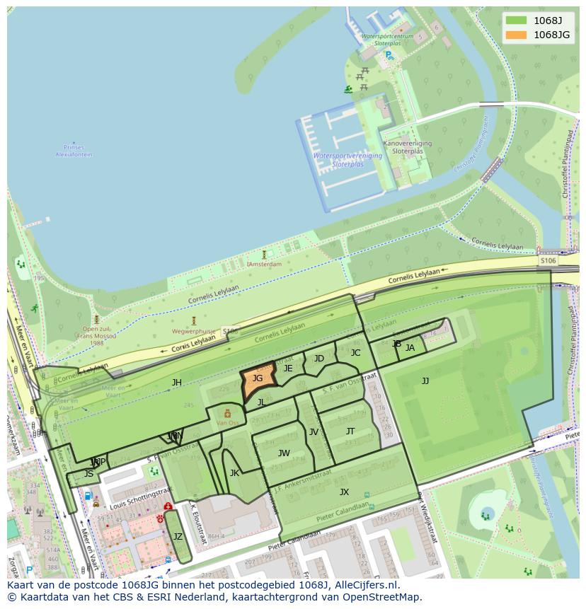 Afbeelding van het postcodegebied 1068 JG op de kaart.