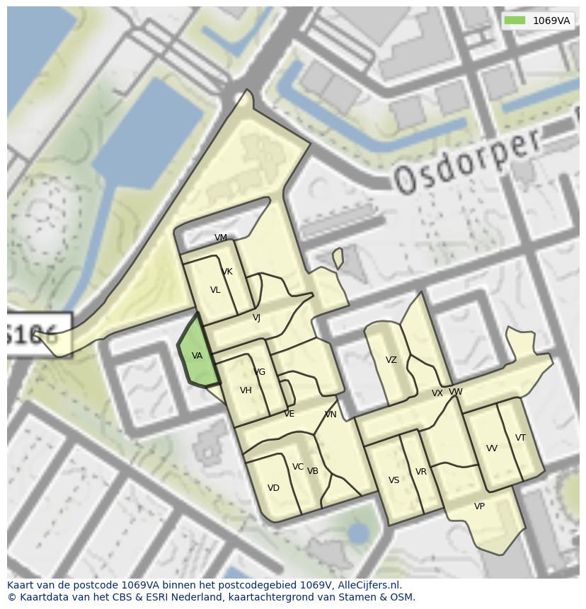Afbeelding van het postcodegebied 1069 VA op de kaart.