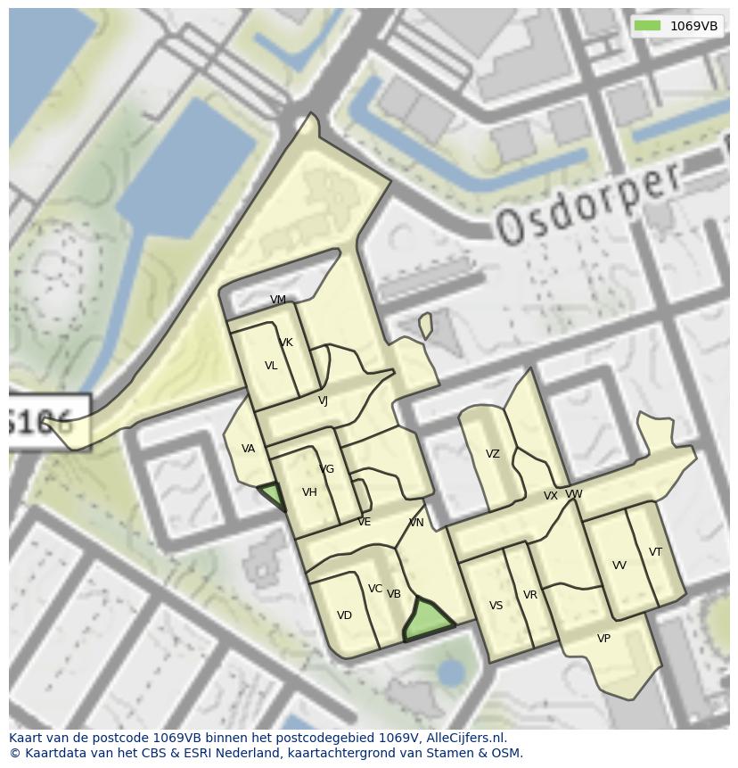 Afbeelding van het postcodegebied 1069 VB op de kaart.