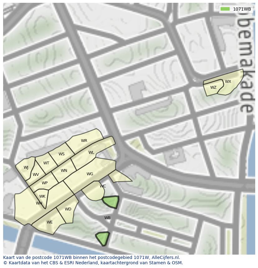 Afbeelding van het postcodegebied 1071 WB op de kaart.