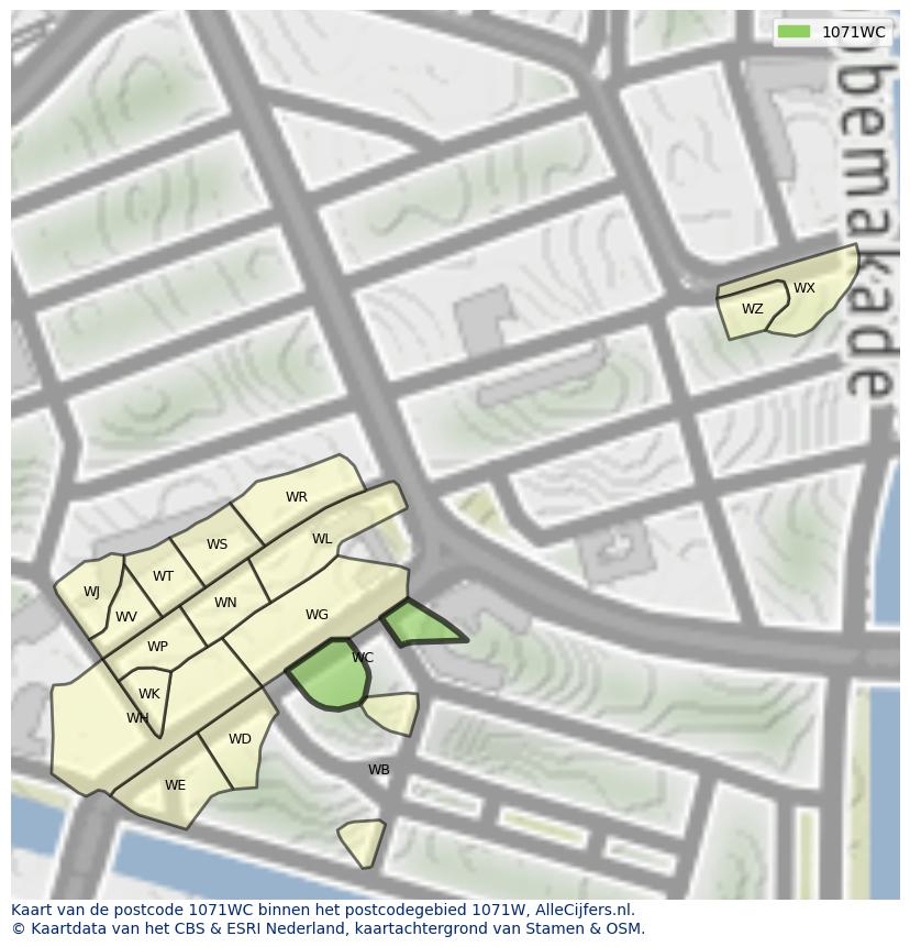 Afbeelding van het postcodegebied 1071 WC op de kaart.