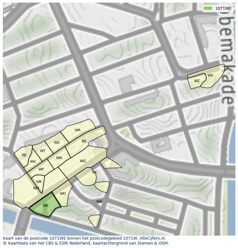 Afbeelding van het postcodegebied 1071 WE op de kaart.