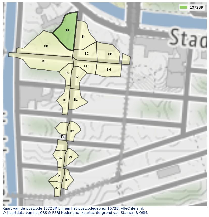 Afbeelding van het postcodegebied 1072 BR op de kaart.