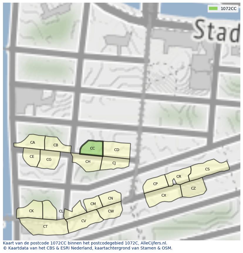 Afbeelding van het postcodegebied 1072 CC op de kaart.