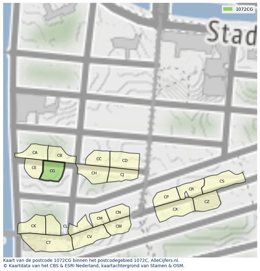 Afbeelding van het postcodegebied 1072 CG op de kaart.
