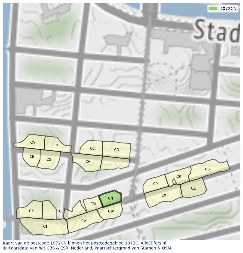 Afbeelding van het postcodegebied 1072 CN op de kaart.