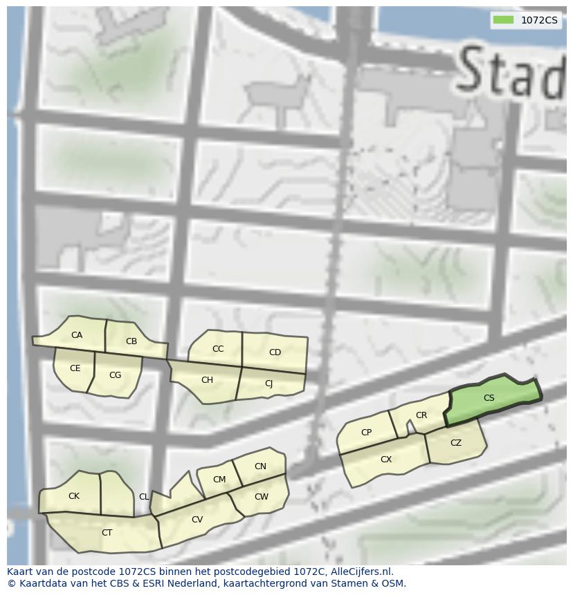 Afbeelding van het postcodegebied 1072 CS op de kaart.