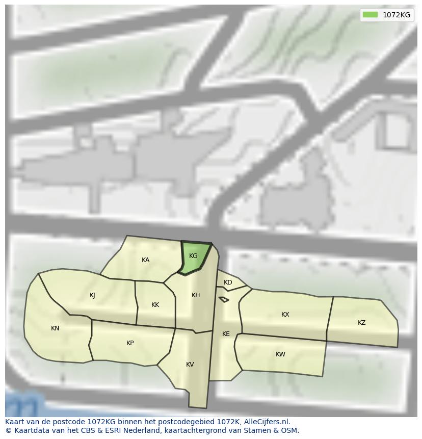 Afbeelding van het postcodegebied 1072 KG op de kaart.