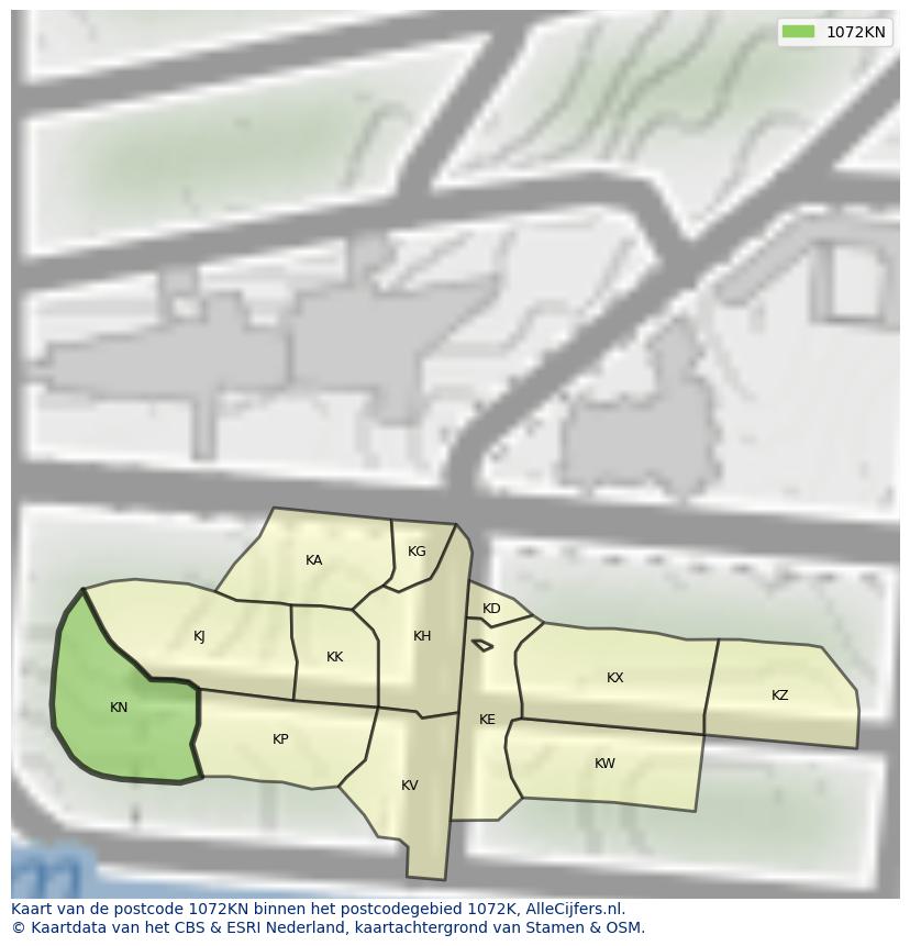 Afbeelding van het postcodegebied 1072 KN op de kaart.