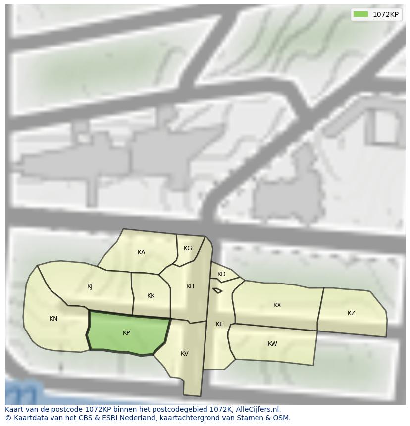 Afbeelding van het postcodegebied 1072 KP op de kaart.