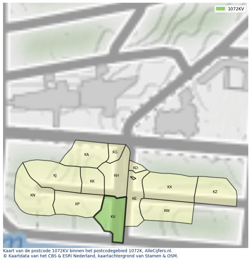 Afbeelding van het postcodegebied 1072 KV op de kaart.