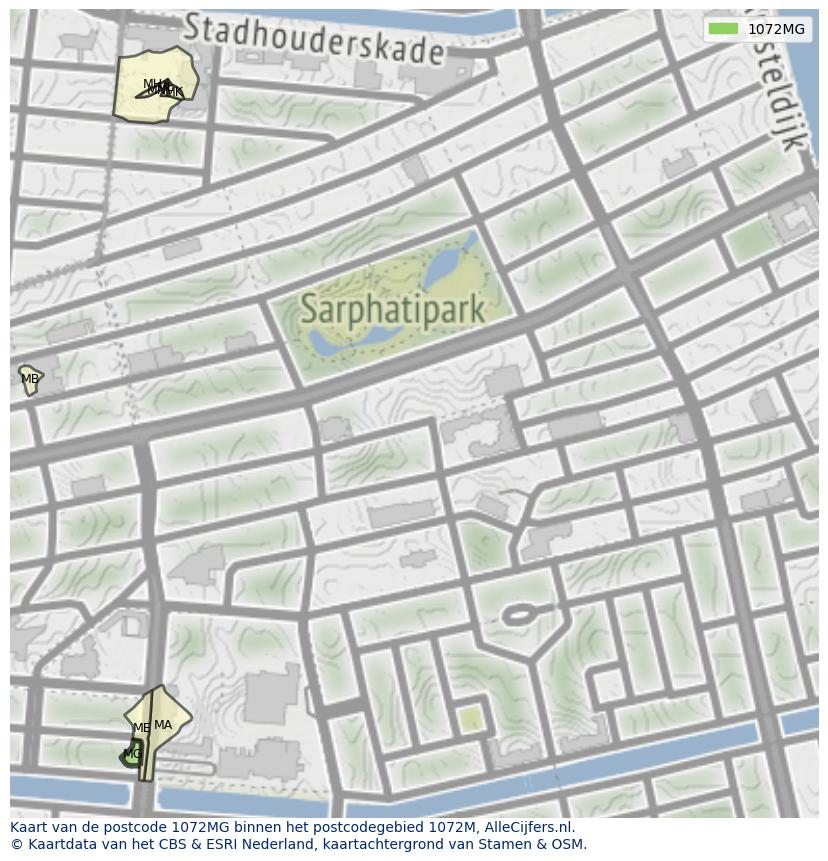 Afbeelding van het postcodegebied 1072 MG op de kaart.