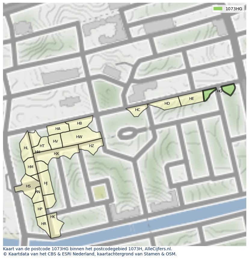 Afbeelding van het postcodegebied 1073 HG op de kaart.