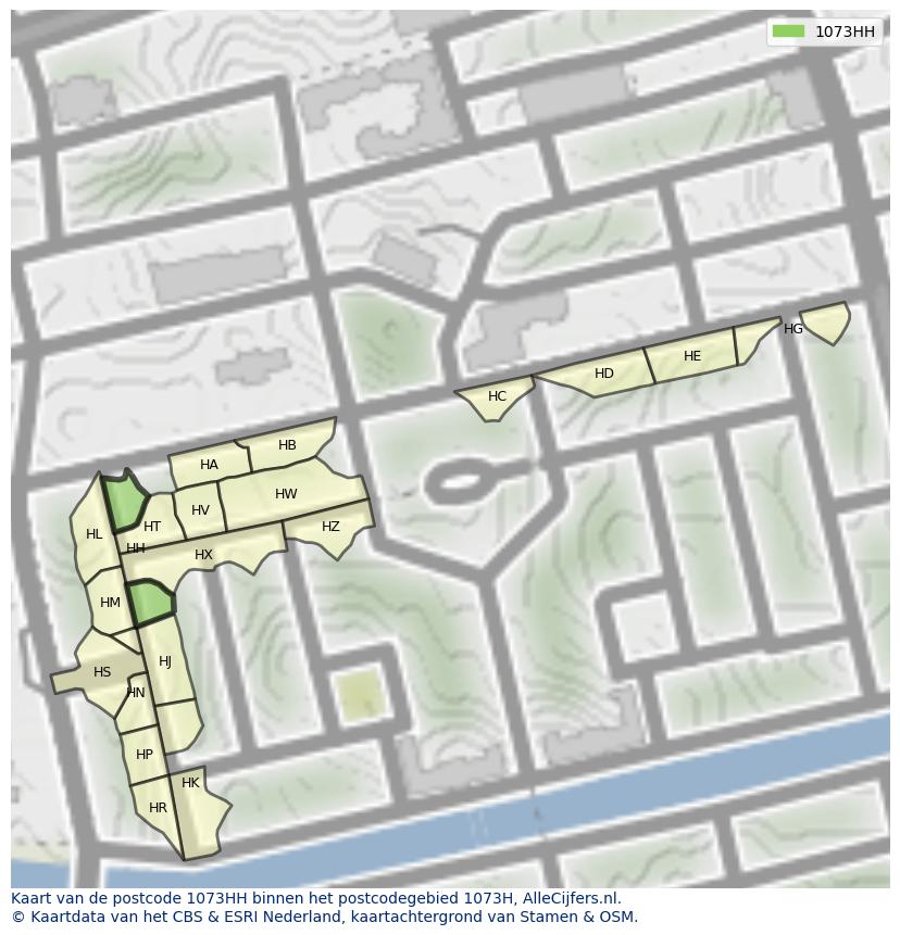 Afbeelding van het postcodegebied 1073 HH op de kaart.