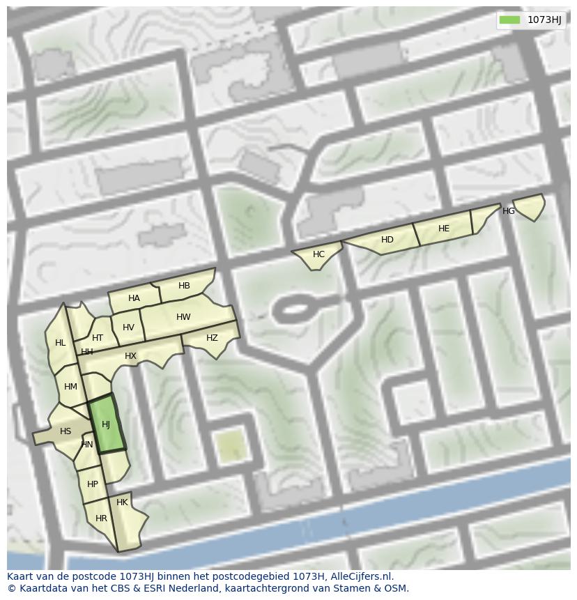 Afbeelding van het postcodegebied 1073 HJ op de kaart.