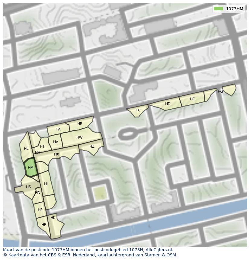 Afbeelding van het postcodegebied 1073 HM op de kaart.