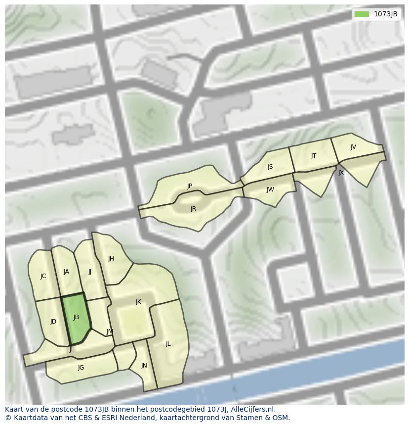 Afbeelding van het postcodegebied 1073 JB op de kaart.