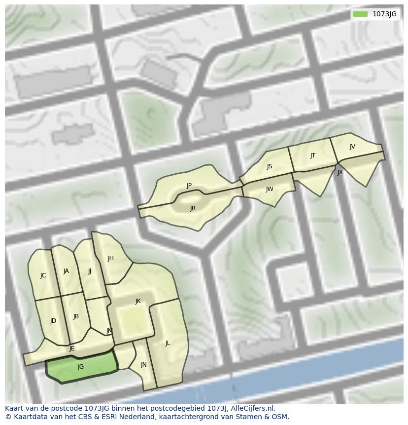 Afbeelding van het postcodegebied 1073 JG op de kaart.