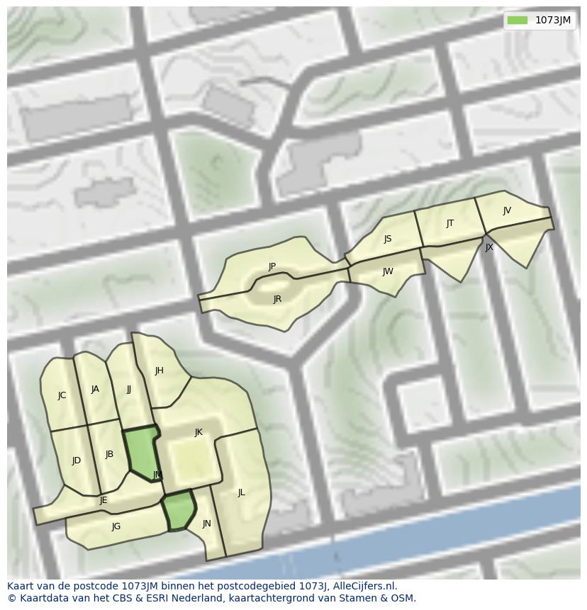 Afbeelding van het postcodegebied 1073 JM op de kaart.