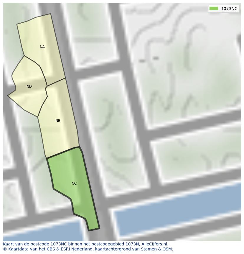 Afbeelding van het postcodegebied 1073 NC op de kaart.