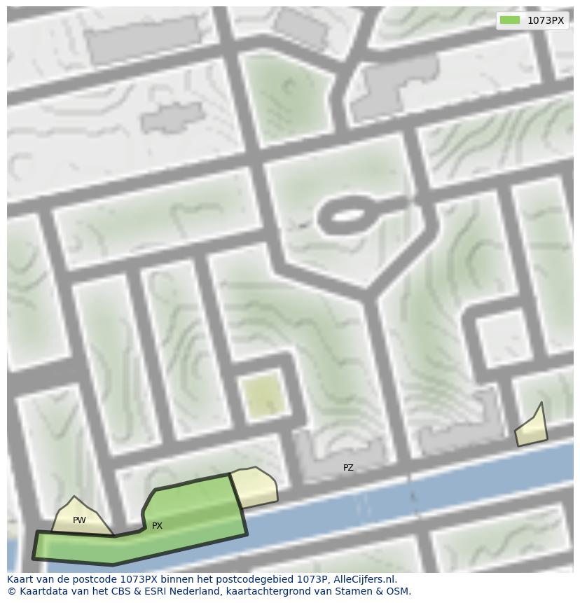 Afbeelding van het postcodegebied 1073 PX op de kaart.