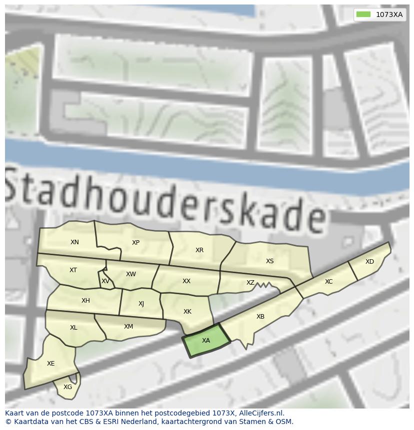 Afbeelding van het postcodegebied 1073 XA op de kaart.