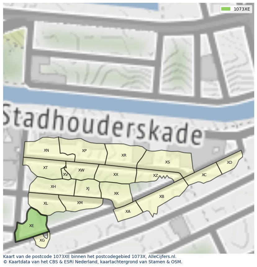 Afbeelding van het postcodegebied 1073 XE op de kaart.