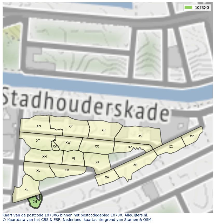 Afbeelding van het postcodegebied 1073 XG op de kaart.