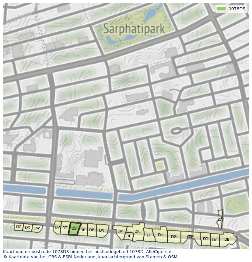 Afbeelding van het postcodegebied 1078 DS op de kaart.