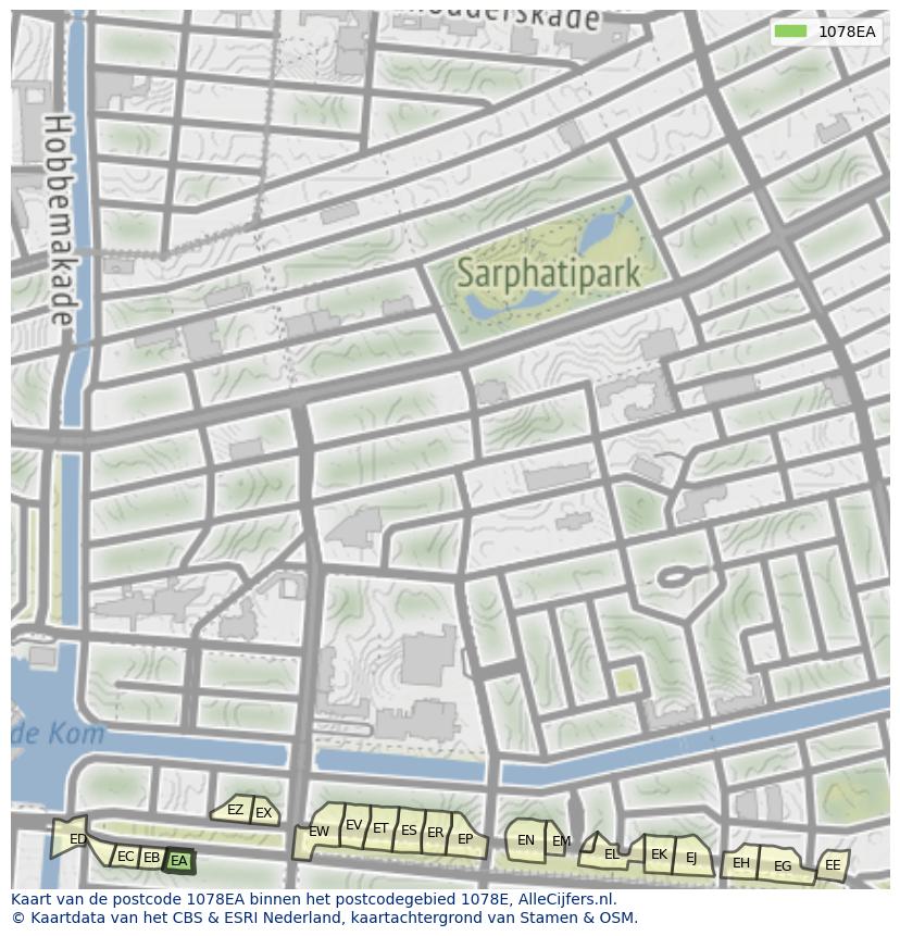 Afbeelding van het postcodegebied 1078 EA op de kaart.