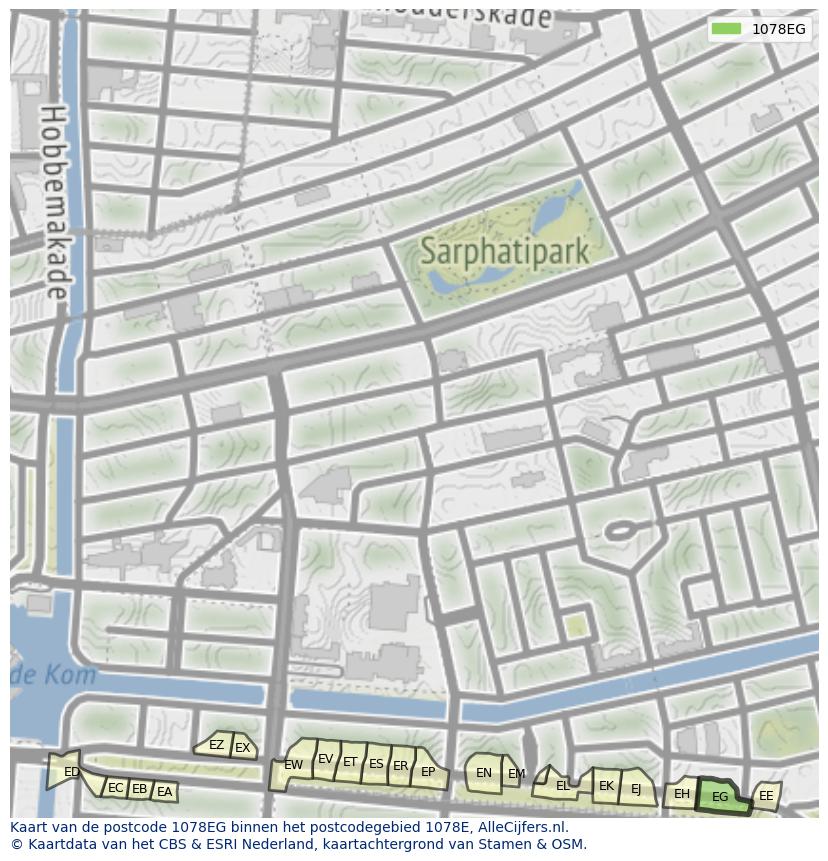 Afbeelding van het postcodegebied 1078 EG op de kaart.