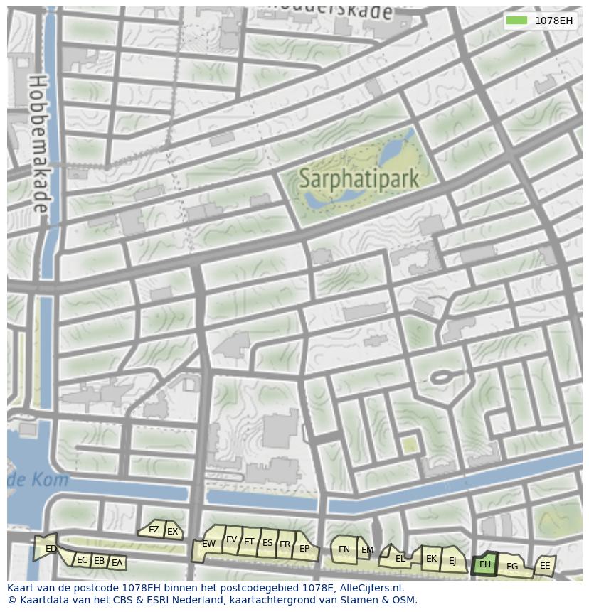 Afbeelding van het postcodegebied 1078 EH op de kaart.