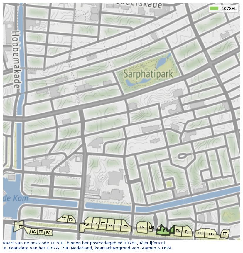 Afbeelding van het postcodegebied 1078 EL op de kaart.