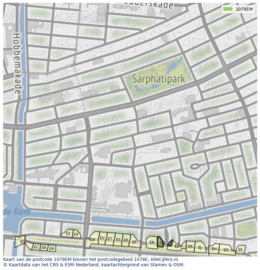 Afbeelding van het postcodegebied 1078 EM op de kaart.