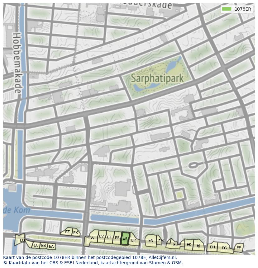 Afbeelding van het postcodegebied 1078 ER op de kaart.