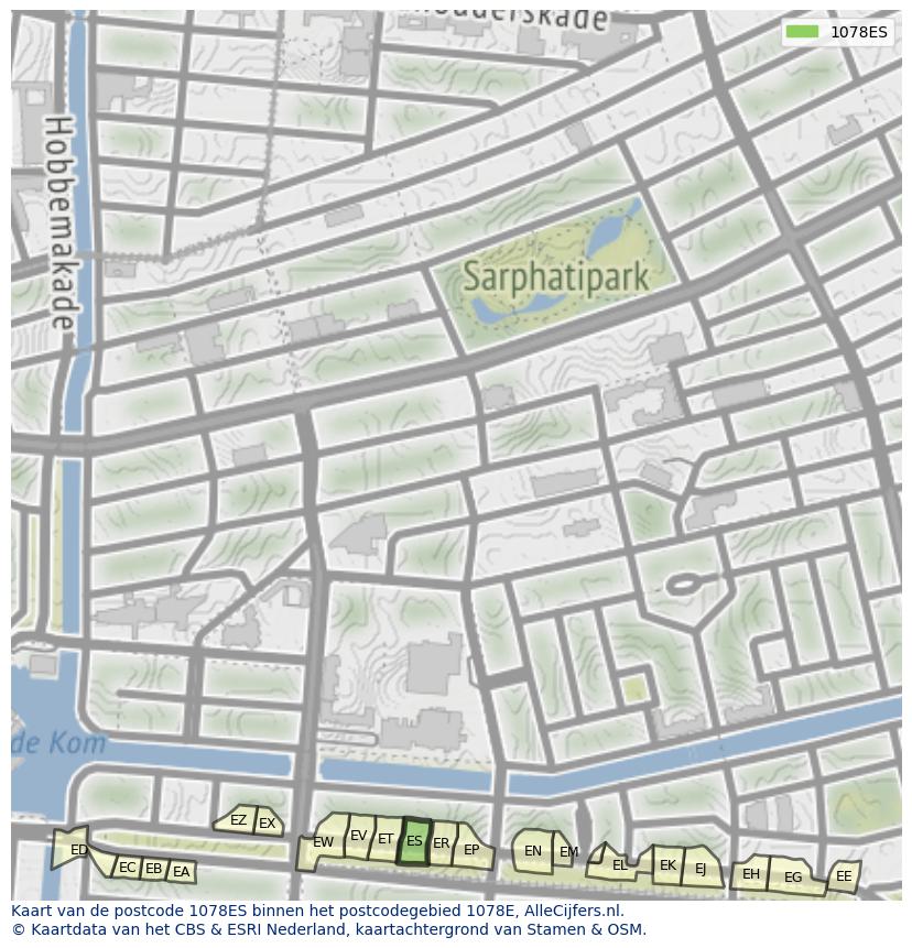 Afbeelding van het postcodegebied 1078 ES op de kaart.